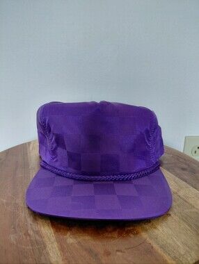Checkered Purple Pattern Rope Shiny Nylon & Polyester Hat OS